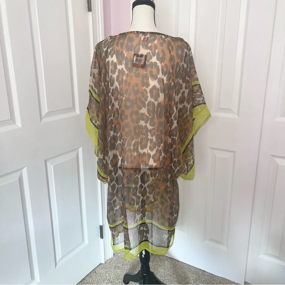 NWT Theodora Callum key lime brown leopard pattern swim cover up, one size - Picture 7 of 13